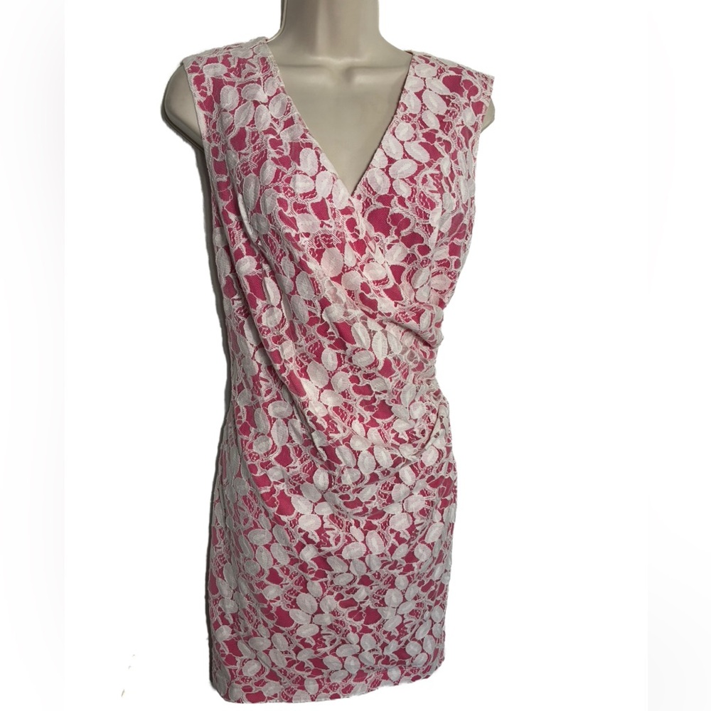 I AM Alberto Makali Pink & White Lace Sleeveless Dress Size L NWT!
